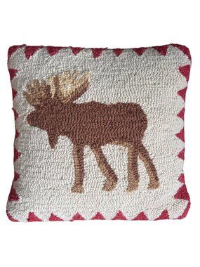 Chandler 4 Corners Laura Megroz Hooked Wool Moose Throw Pillow Red Accents 18x18